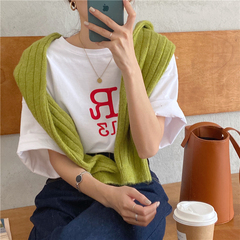 純棉簡約字母印花韓版短袖恤上衣寬鬆版