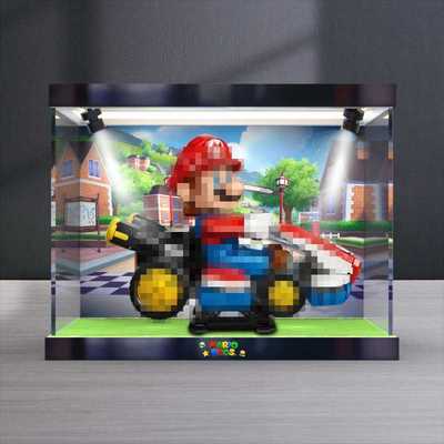 适用72037马力欧卡丁车积木模型拼装玩具高清亚克力带背景收纳盒