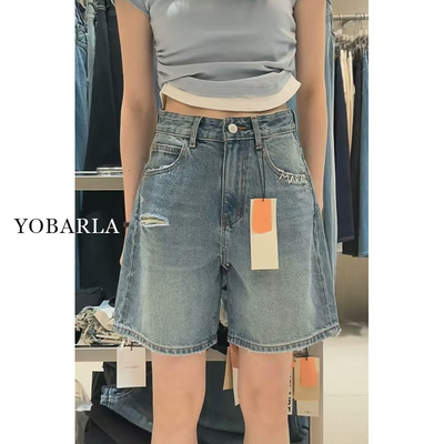 蓝色破洞牛仔短裤女夏薄