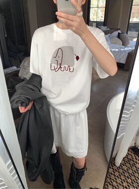 小象历险记！About moon正品韩系百搭宽松显瘦圆领短袖T恤女上衣