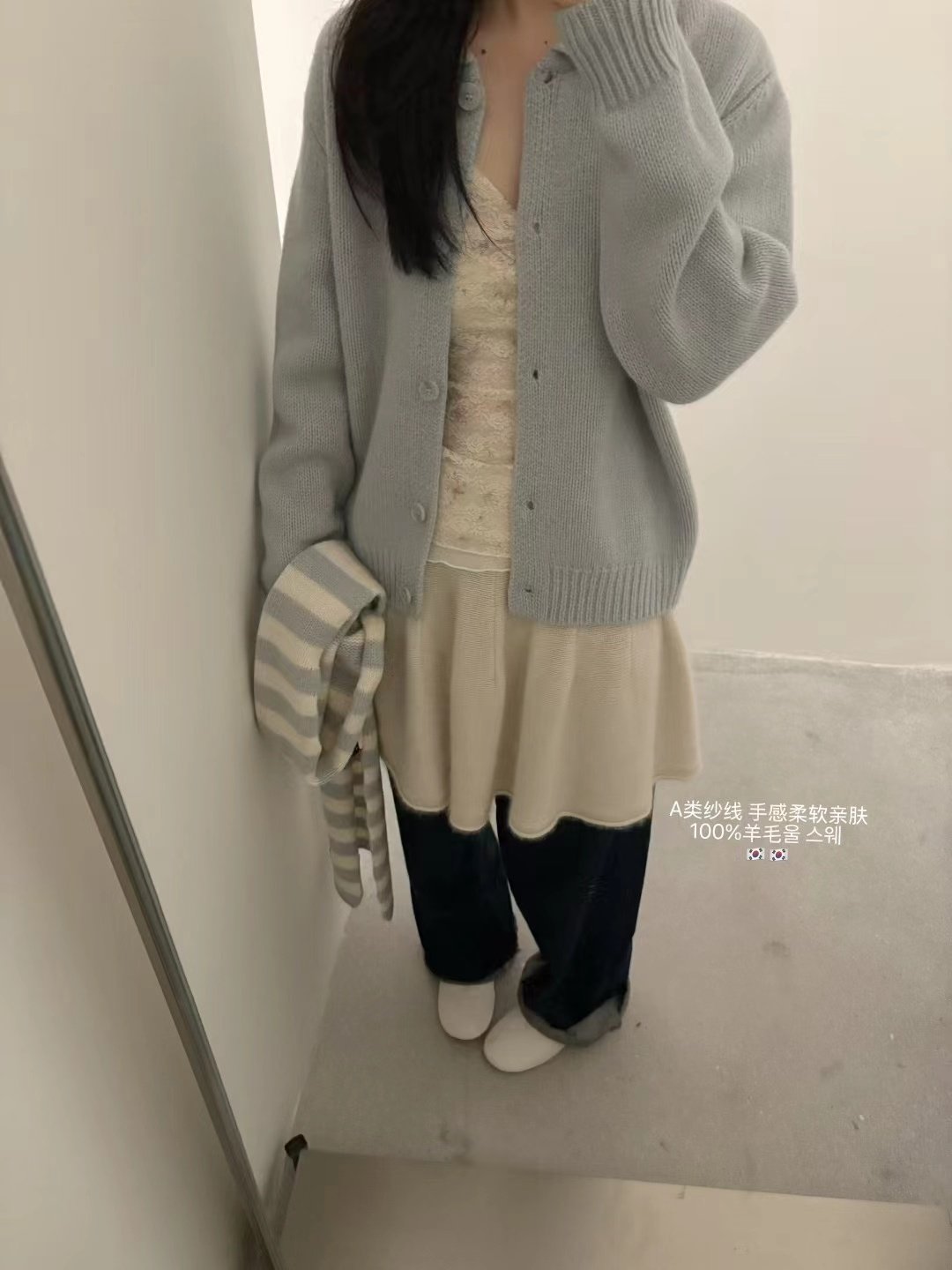 韩系甜美风100%羊毛加厚针织外套