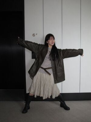 韩系重工暗格蕾丝高腰A字半身裙