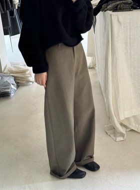 半永久修腿裤！Fique正品秋冬加厚磨毛显瘦慵懒直筒休闲裤弯刀裤