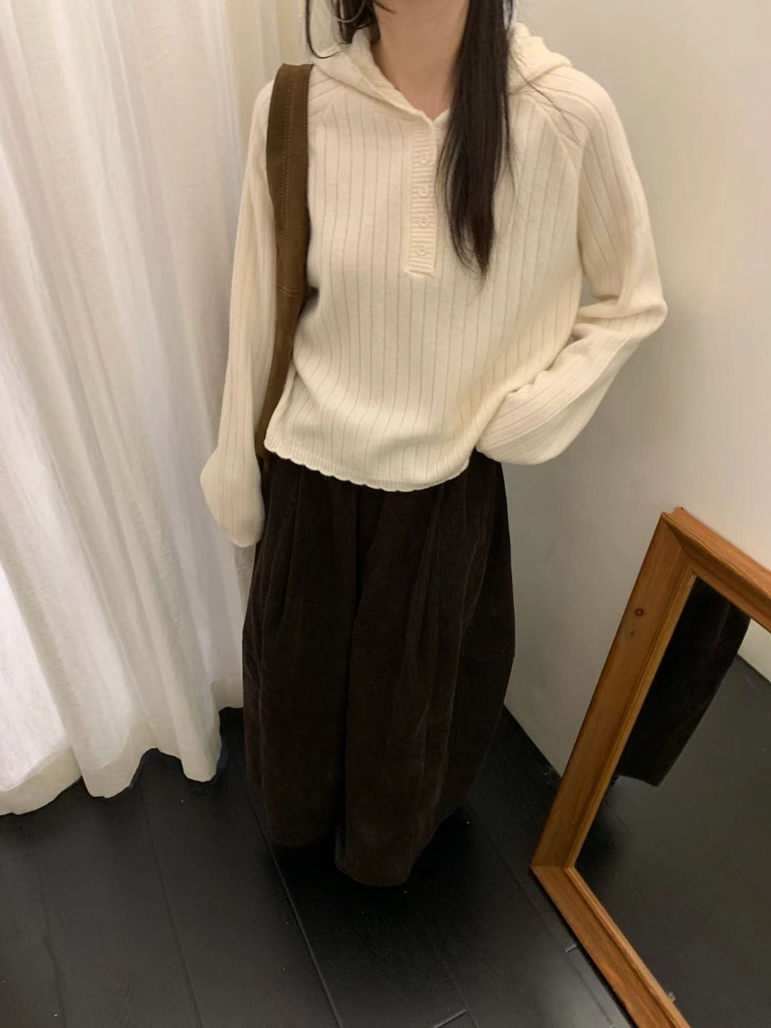 韩系慵懒风全羊毛软糯坑条毛衣