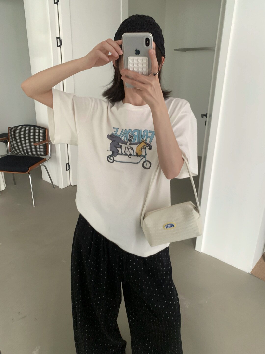 单车日记！About moon 品质高克重卡通骑车印花圆领短袖宽松T恤女