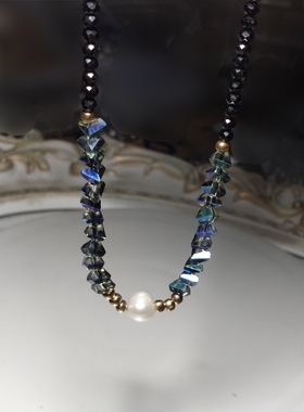 随形淡水珍珠项链2024新款黑色锁骨复古高级小众设计简约网红百搭