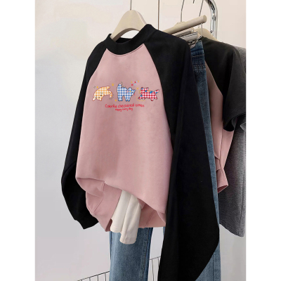 加绒加厚卫衣女大码胖mm粉色上衣