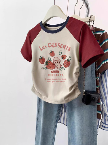 纯棉插肩短袖t恤女正肩