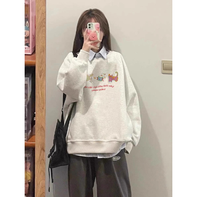 灰色无帽卫衣女款2025新款早秋