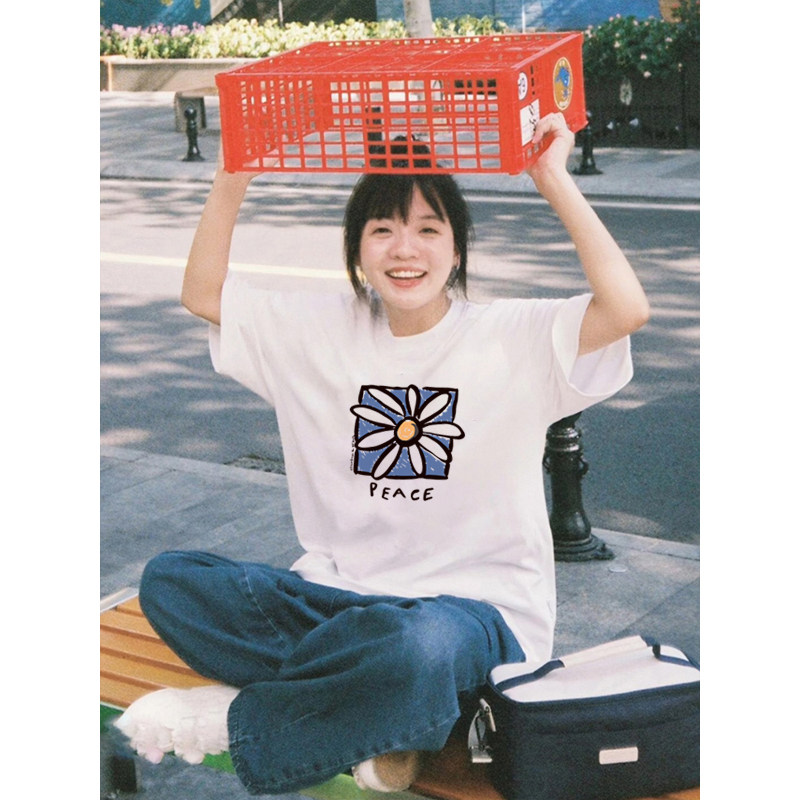 白色短袖t恤女2026新款夏天穿搭宽松大码胖mm显瘦遮肚子纯棉上衣图片