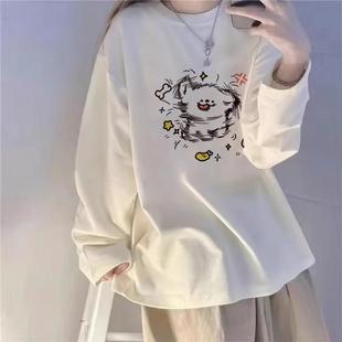 白色内搭打底衫女2025新款秋冬季加绒中长款上衣大码宽松长袖t恤