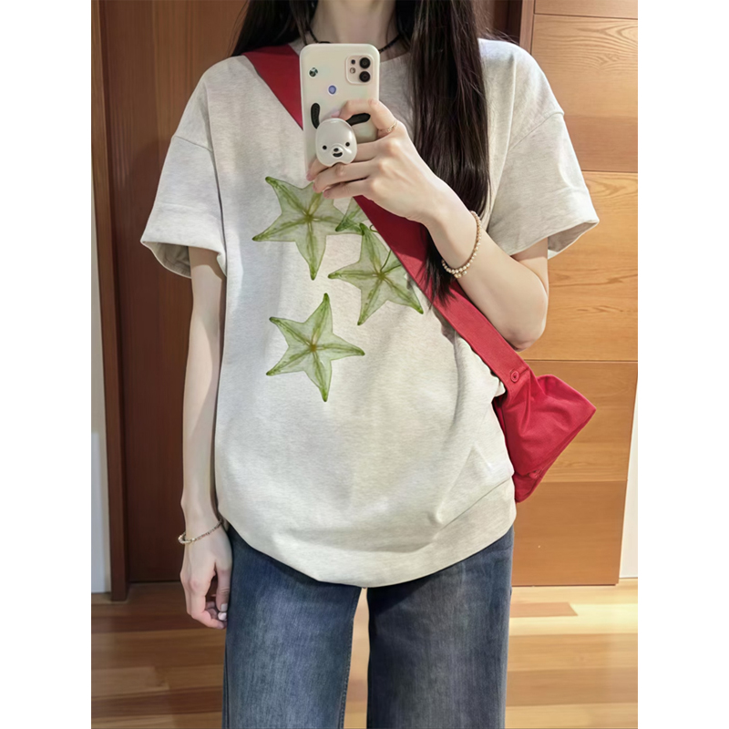 短袖t恤女2025新款夏季爆款胖mm大码女装纯棉宽松慵懒风灰色上衣