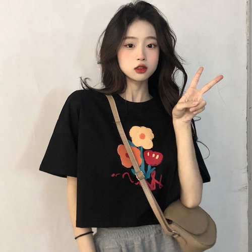 美式复古大码t恤女夏高级感