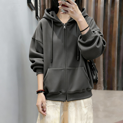 灰色加绒卫衣女款加厚