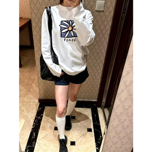 长袖t恤女款2026新款秋季穿搭白色大码上衣宽松显瘦内搭打底衫女
