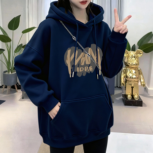 胖mm女装 秋冬初中生即墨宽松慵懒风加绒大码 2025新款 连帽卫衣女款