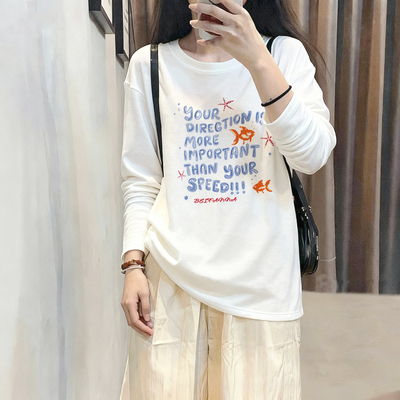 纯棉长袖t恤秋季白色内搭上衣
