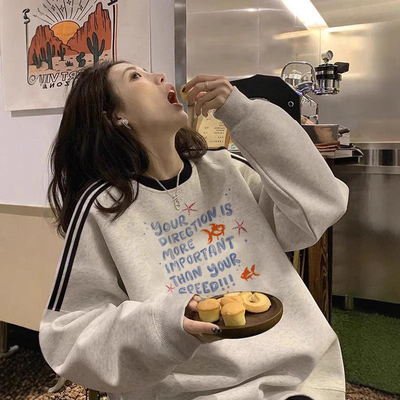 灰色巨好看的卫衣女慵懒风长袖