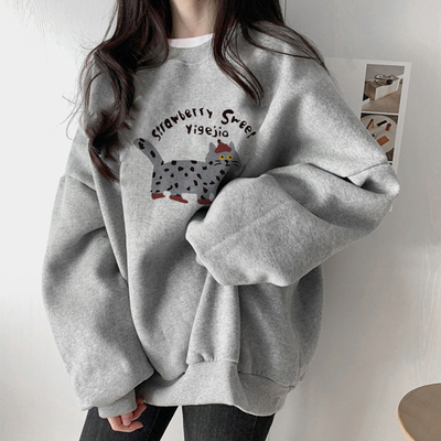 加绒宽松慵懒风大码无帽上衣