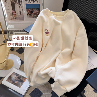 圆领中长款卫衣加绒加厚女秋冬季高级感银狐绒大码港味chic上衣潮