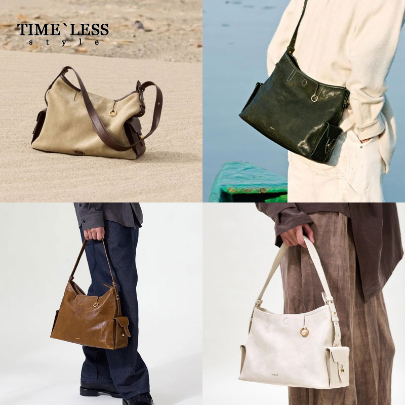 海外购原自制有song手提植鞣牛皮单肩hobo包真皮大容量斜挎托特包