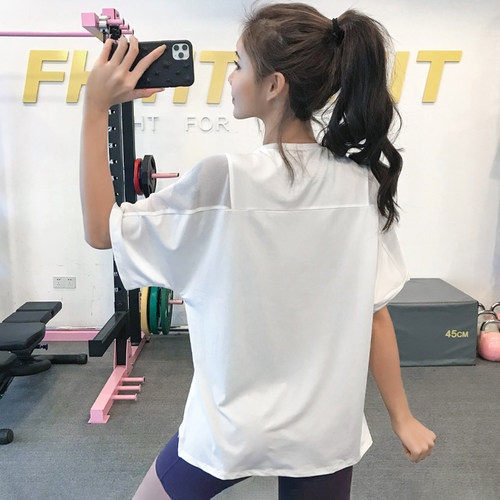 运动上衣女宽松罩衫健身跑步短袖