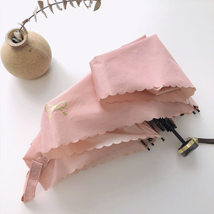 日本进口纳米面料超轻超薄烫金蝴蝶结五折晴雨遮阳防风防晒雨伞