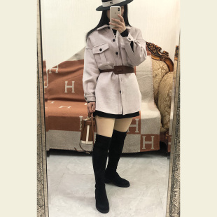 摩家正 时髦男友风！加厚羊毛中长款 保暖宽松毛呢衬衫外套女秋款