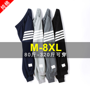 宽松休闲潮牌束脚长卫裤 男四条杠tb纯棉大码 春夏加肥加大运动长裤