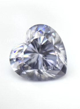 正品莫桑石变蓝色心形裸石 18K金首饰品主石 合成碳化硅石