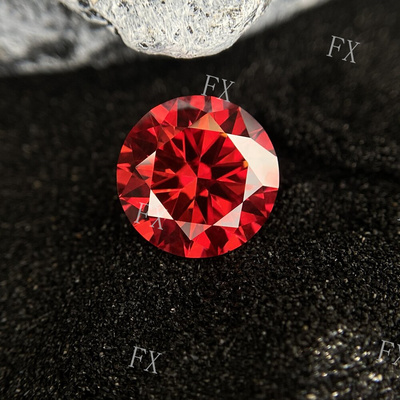 石榴红莫桑圆形裸钻莫桑钻八心八箭切裸石18K金首饰戒指耳钉配石