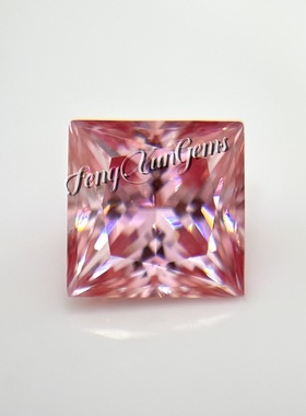 公主方樱花粉莫桑钻正方直角裸石过钻笔VVS1净度戒指镶嵌配石