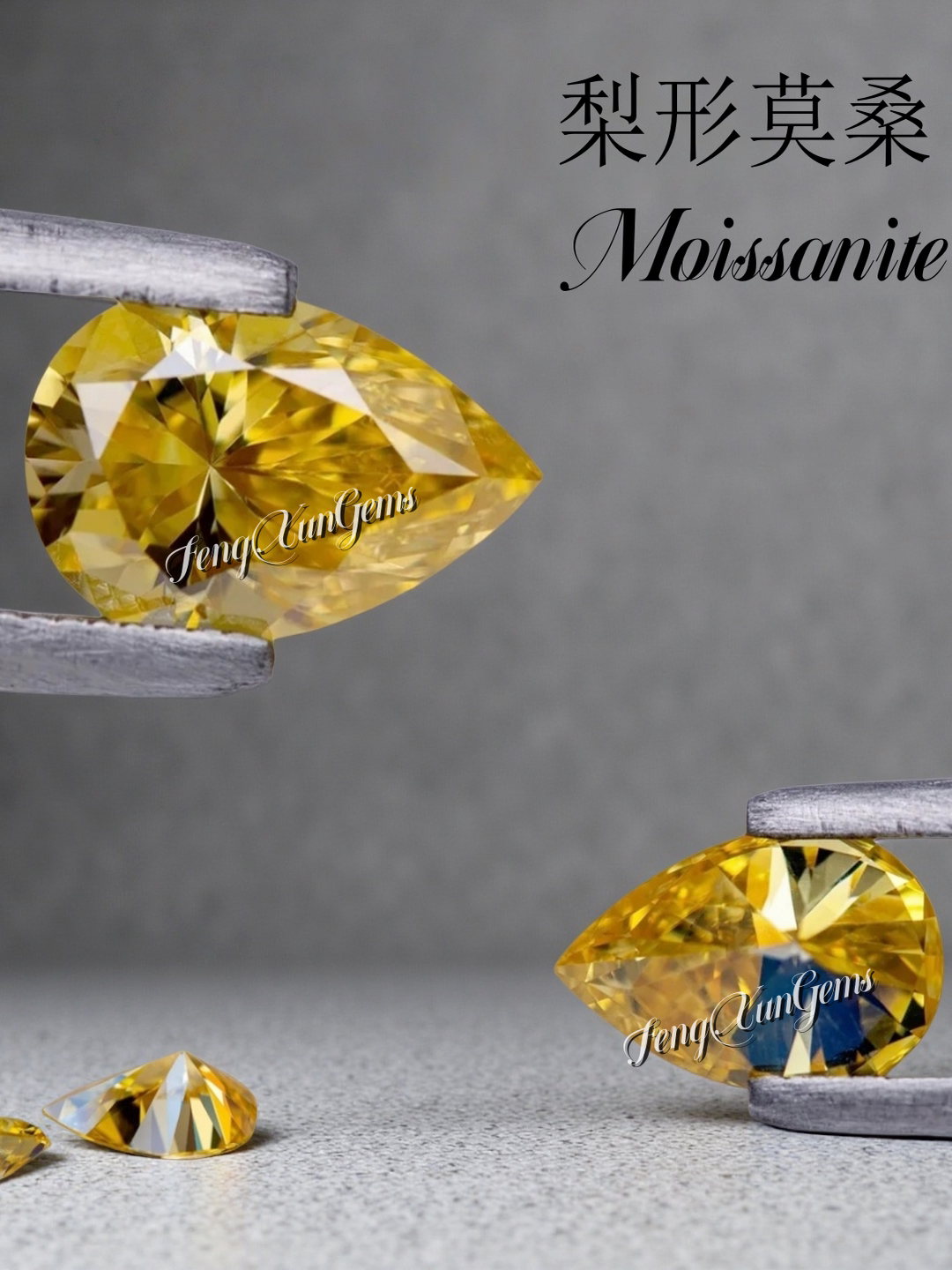 Limon rəngli moissanit daş, armud formalı, 925 gümüş