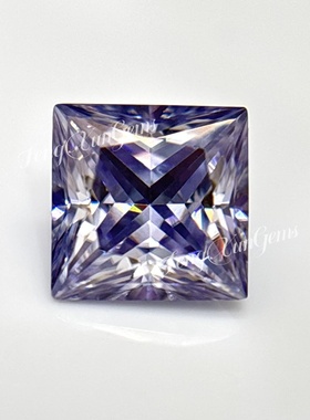 变蓝色公主方莫桑钻裸石正品 过钻笔有腰码 18K首饰主石镶嵌