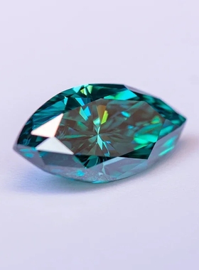 莫桑马眼形橄榄形祖母绿裸石过钻笔带腰码VVS1净度 18K金首饰主石