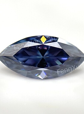 马眼形宝蓝莫桑钻裸石橄榄形过钻笔带证书18K金首饰戒指项链主石