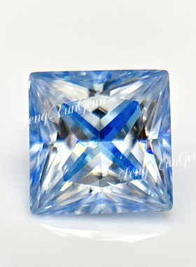 公主方冰蓝色莫桑钻正方直角裸石 过钻笔VVS1 925银饰品镶嵌配石