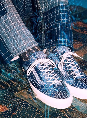 2025新款 高品 刺子绣 拼色编织 丹宁蓝色休闲鞋 男女同款 滑板鞋