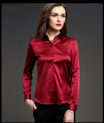 真丝衬衣修身中年翻领纯色夏装