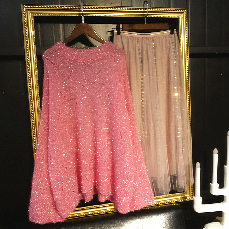 新款chic女神亮丝闪光丝针织衫ins超火韩版薄款镂空上衣