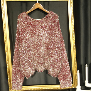 秋冬chic亮丝闪闪粗毛线毛衣毛茸茸宽松慵懒软糯连帽上衣女