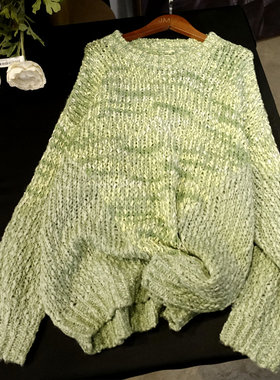 欧洲站名媛风套头绿毛衣夏季新品