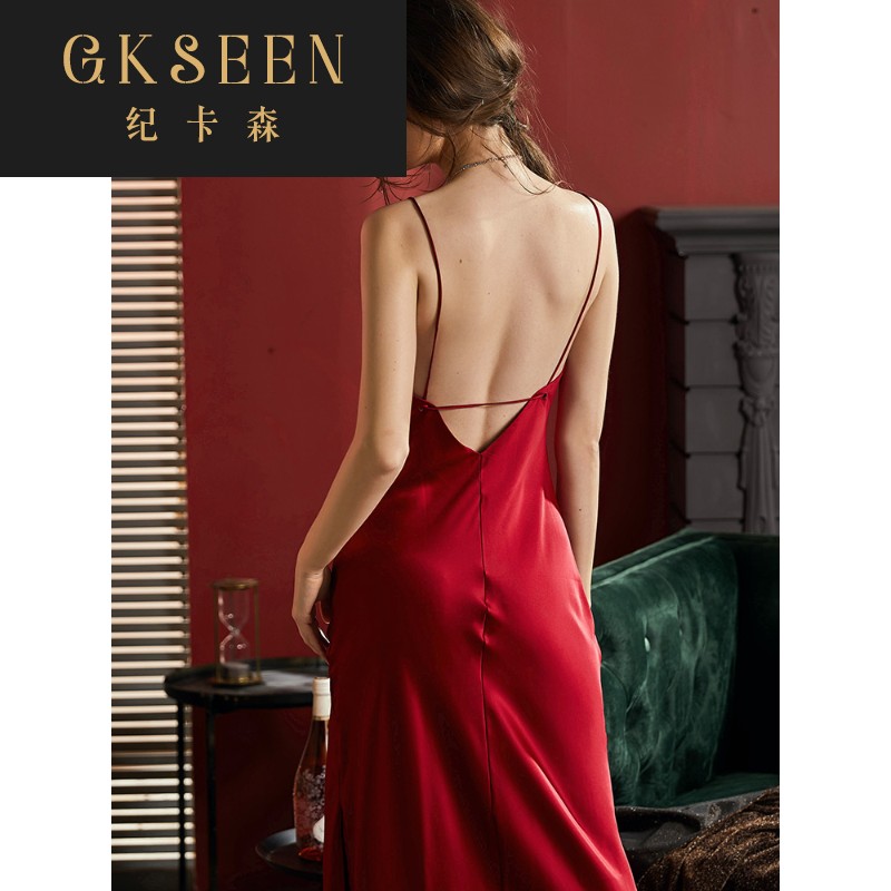 GKSEEN吊带睡裙女夏冰丝薄款长款过膝露背美背修身纤体性感RF0711