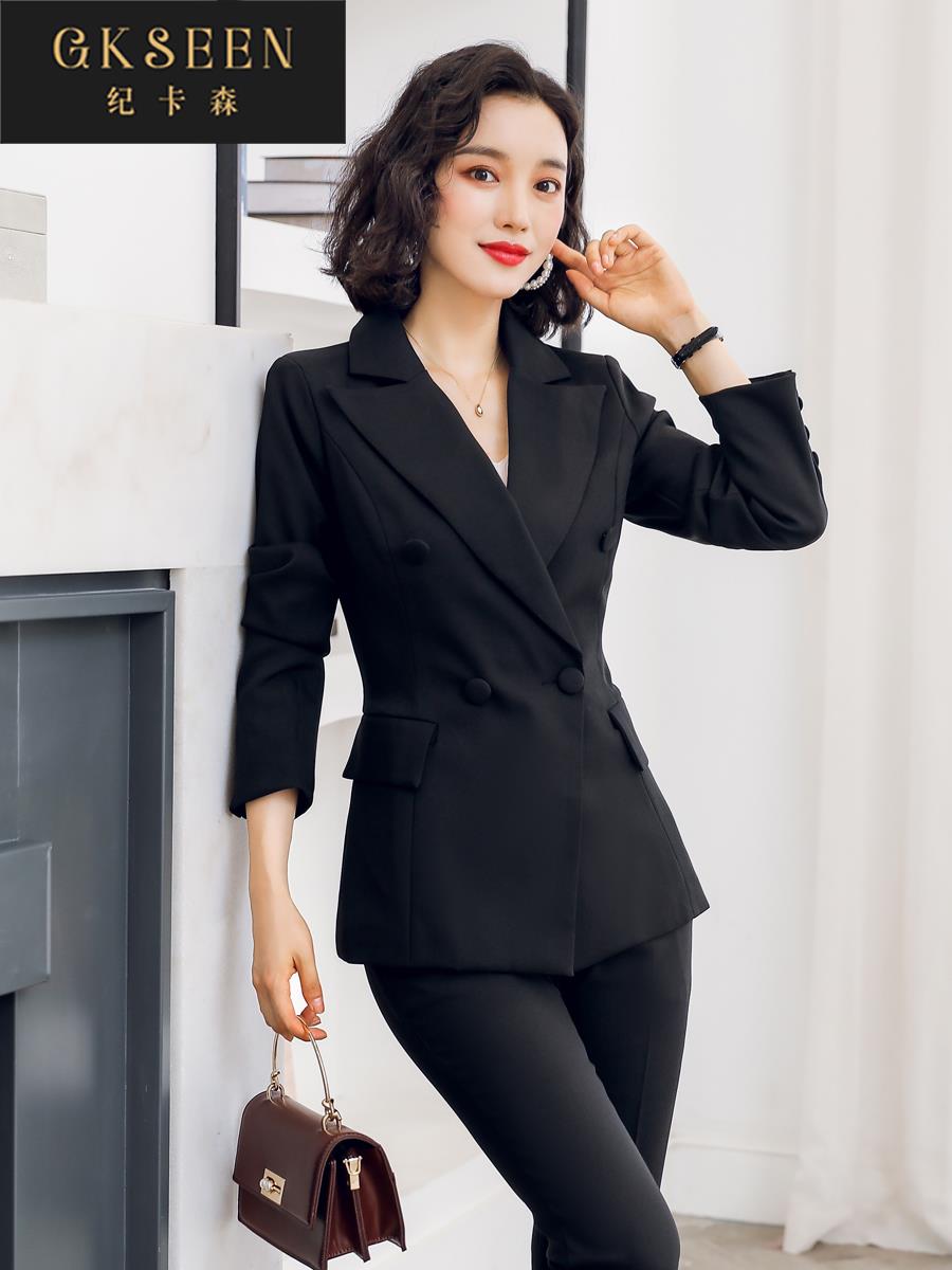 黑色西装女套装商务休闲职业装4S房地产经理工作服女时尚jl0202