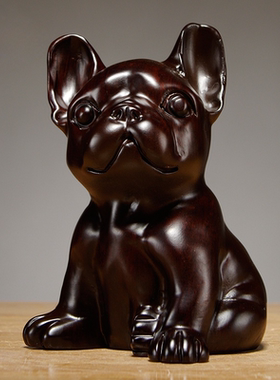 黑檀木雕狗摆件十二生肖狗摆设家居客厅电视柜办公装饰红木工艺品