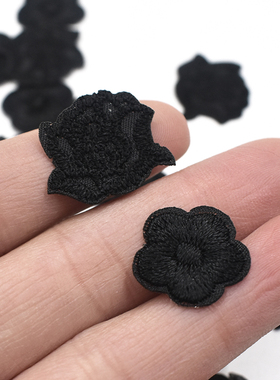 特小号纯黑色布贴刺绣玫瑰花补丁贴酒店台布床单修补烟洞熨烫贴花