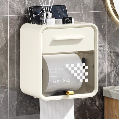 新品卫生间纸巾盒壁挂式免打孔防水大容量厕所厕纸放置收纳卷纸架