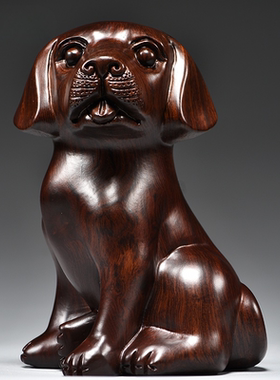 黑檀木雕狗摆件十二生肖狗实木家居客厅电视柜办公装饰红木工艺品