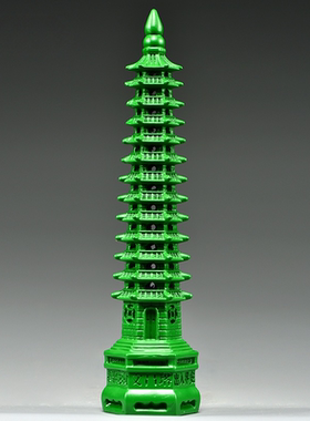 绿色木雕13层文昌塔摆件实木质十三层文昌塔红木家居办公室工艺品