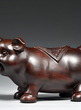 黑檀木雕对猪摆件实木十二生肖猪动物客厅家居装饰红木送礼工艺品